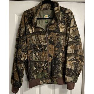 Cabela's Outfitter Camo Green‎ Fleece Bomber Jacket Hunting Coat Large Quilted